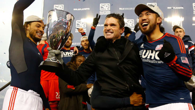 Jermaine Jones, Jay Heaps and Lee Nguyen celebrate the Eastern Conference Championship title