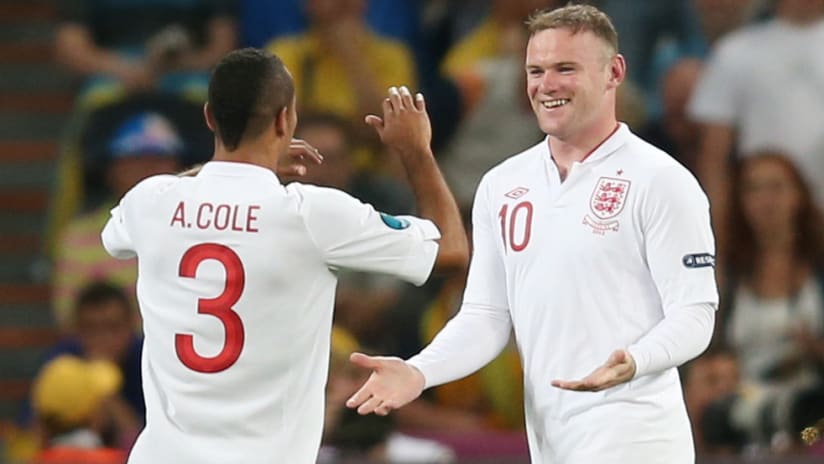 Ashley Cole - Wayne Rooney - celebrate a goal for England in Euro 2012