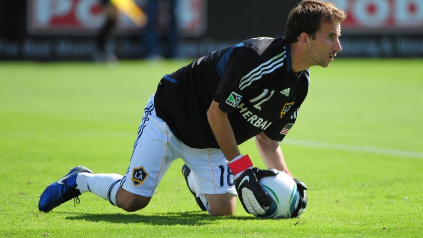 Mike Magee plays goalkeeper for the LA Galaxy