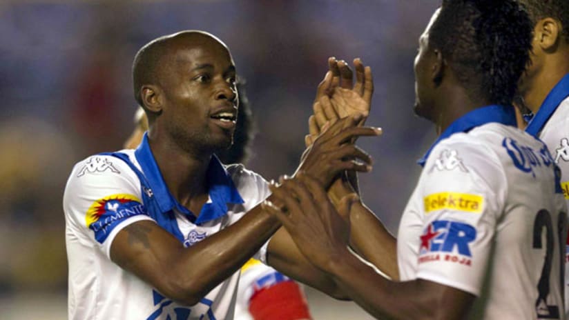 DaMarcus Beasley celebrates a goal for Puebla.