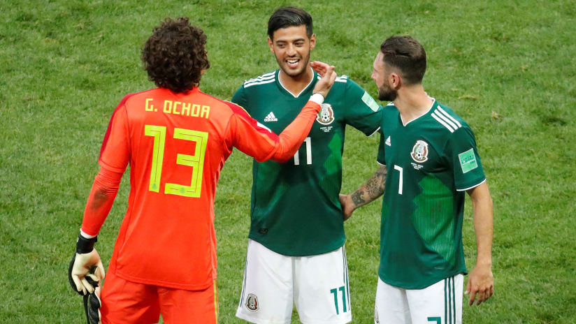 Carlos Vela, Guillermo Ochoa, Miguel Layun - Mexico - congrats at World Cup