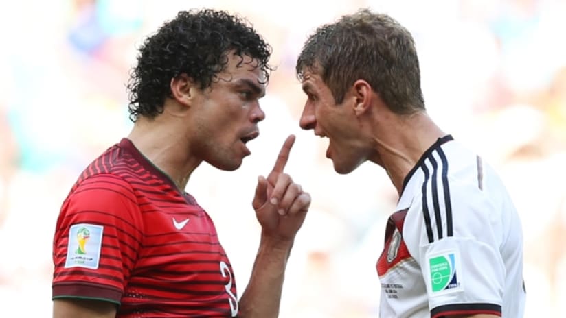 Pepe and Thomas Muller clash after Pepe was ejected