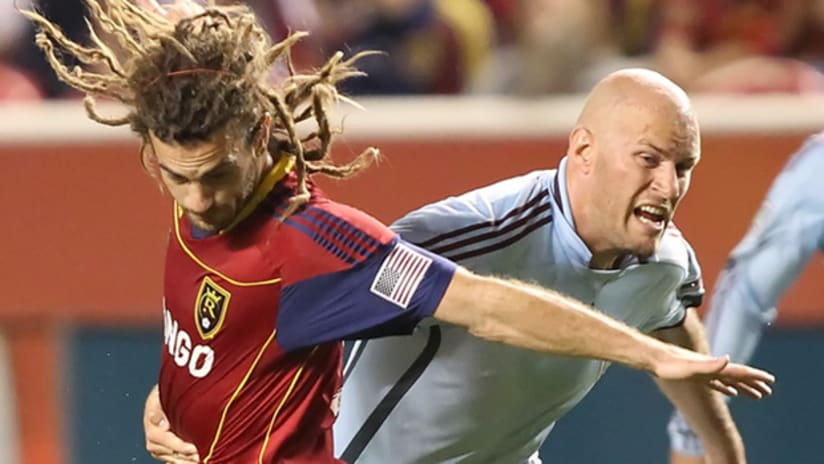 Kyle Beckerman (left) leads Real Salt Lake into the Rocky Mountain Cup this season against Conor Casey and the Colorado Rapids.