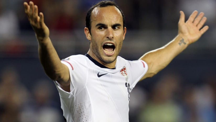 Landon Donovan reacts during a call in the US' 1-0 win over Guadeloupe