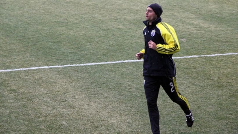 Crew defender Rich Balchan trains ahead of their CONCACAF match vs. Salt Lake.