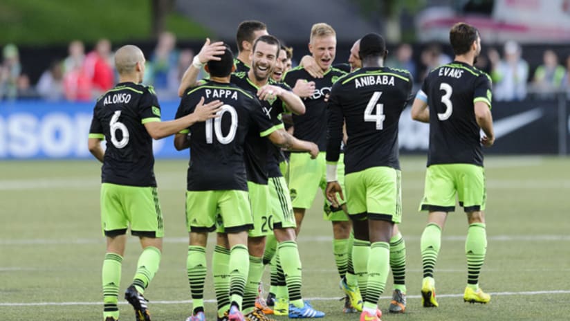 Seattle Sounders celebrate Andy Rose's goal vs. Chicago in the US Open Cup semifinals