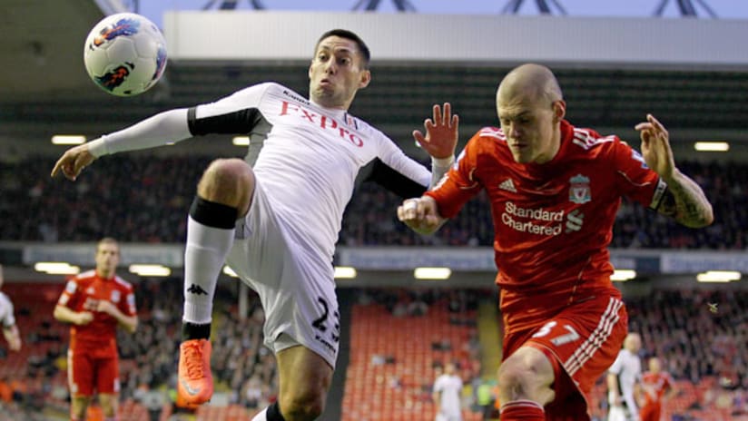 Clint Dempsey and Liverpool's Martin Skrtel