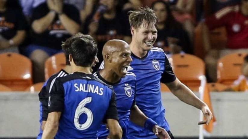 Adam Jahn is happy after he scores game winner for San Jose Earthquakes vs. Houston Dynamo