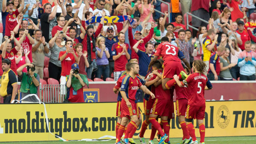 Real Salt Lake celebrate Alvaro Saborio's goal vs. Portland in the US Open Cup semifinals