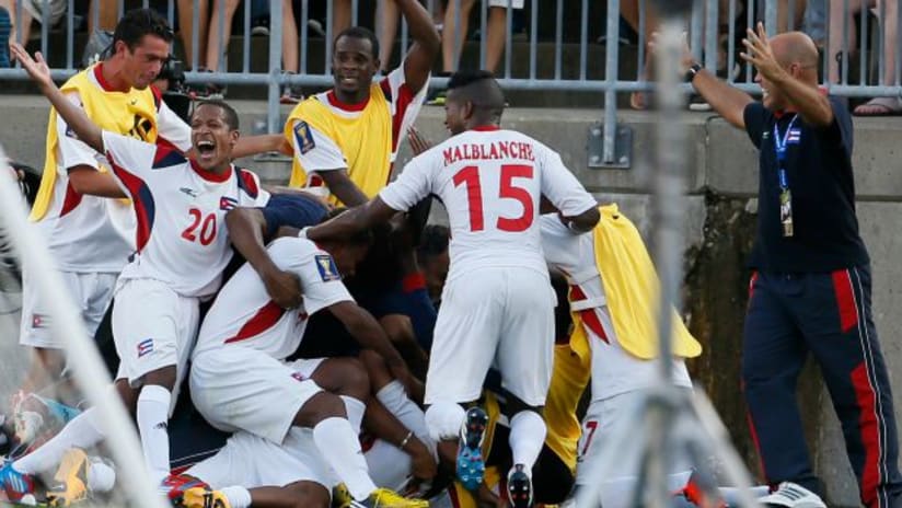 Cuba celebrate a goal, 2013 Gold Cup