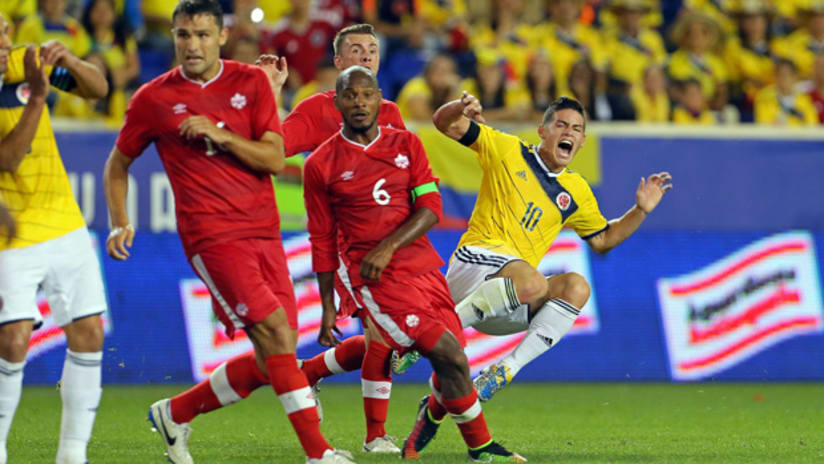 Something happens to James Rodriguez in a friendly against Canada