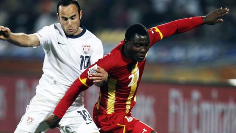 USMNT's Landon Donovan jostles with Ghana's Kwadwo Asamoah, 2010 FIFA World Cup.