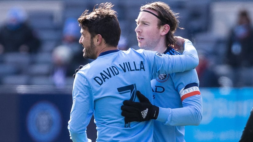 David Villa, Tommy McNamara - New York City FC - embrace