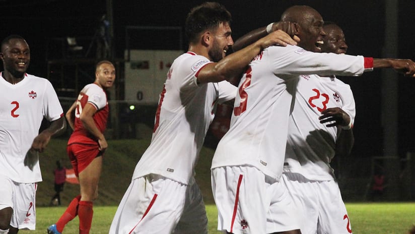 Atiba Hutchinson - Canada national team - celebrates goal vs. St. Kitts and Nevis