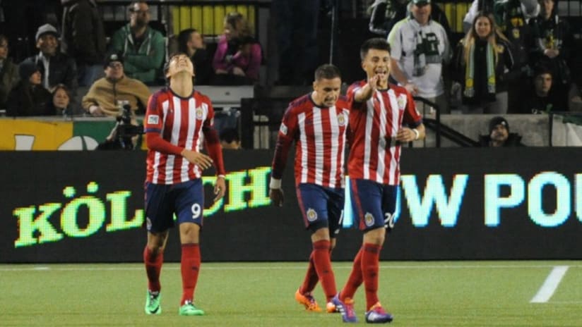 Chivas USA's Erick Torres celebrates his goal vs. Portland Timbers