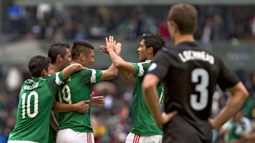 Mexico celebrate a goal vs. New Zealand