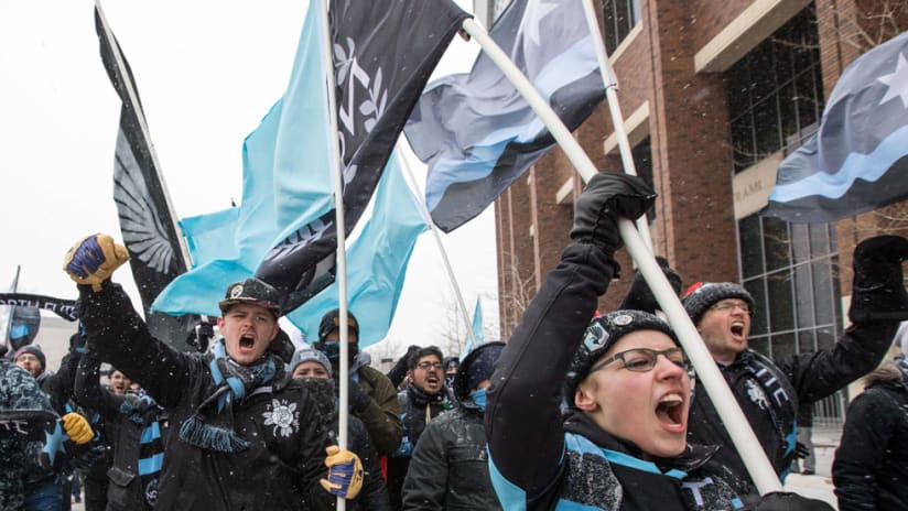Minnesota United FC - Supporters march to the match at TCF Bank Stadium