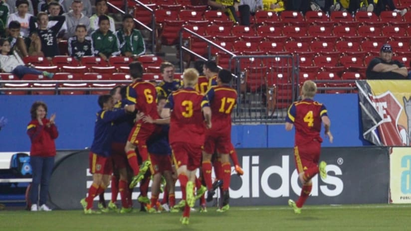 Real Salt Lake celebrate Sebastian Saucedo's goal in the Generation adidas Cup semifinals