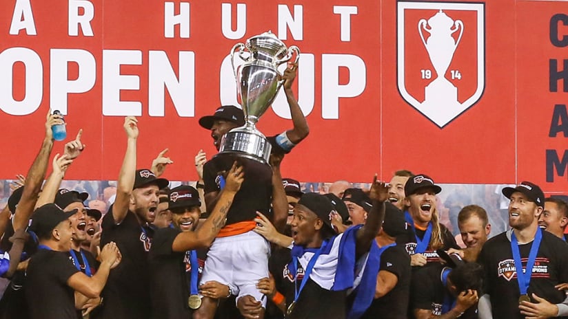 Houston Dynamo - US Open Cup - hoist trophy as 2018 champions