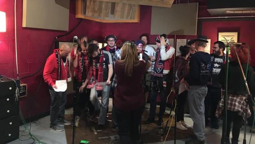 New England Revolution supporters recording with Big D and the Kids Table, 2016