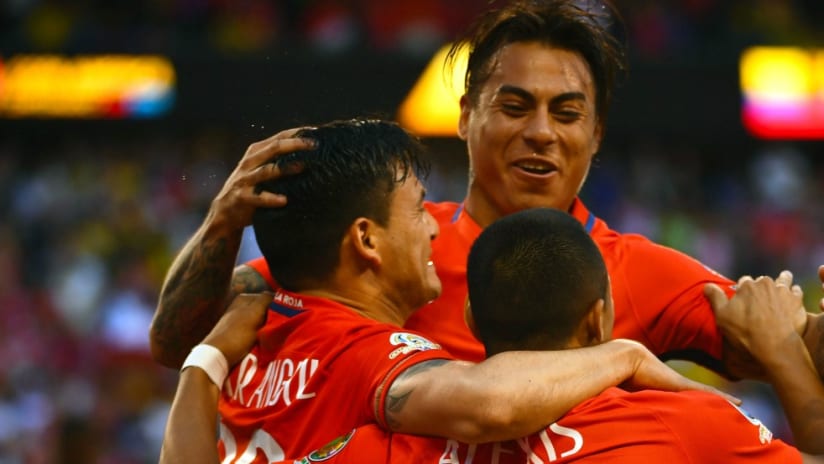 Eduardo Vargas - Chile - Celebrates goal with teammates in semifinals