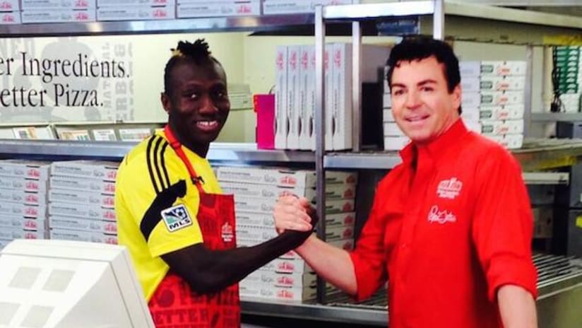 Dominic Oduro shoots a commercial with THE Papa John