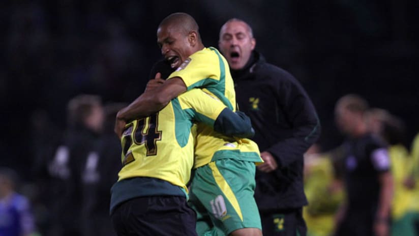 Simeon Jackson (10) scored the winning goal for Norwich City in their promotion-clinching victory.
