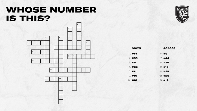 QUAKES AT HOME: Crossword Puzzle | Whose number is this? 2 -