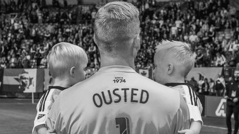 Ousted with twins - back - black and white