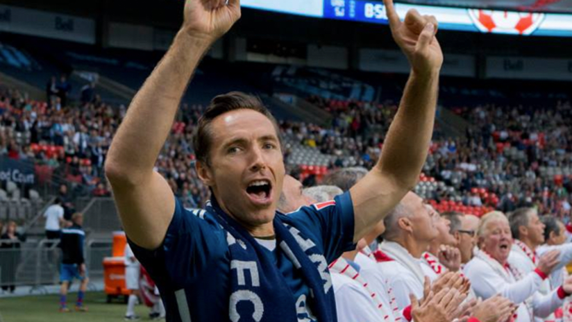 Steve Nash - cheering at BC Place in jersey - 40th anniversary