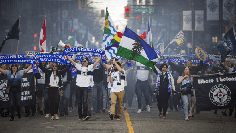 March to the Match - Cascadia flag - supporters - fans - southsiders
