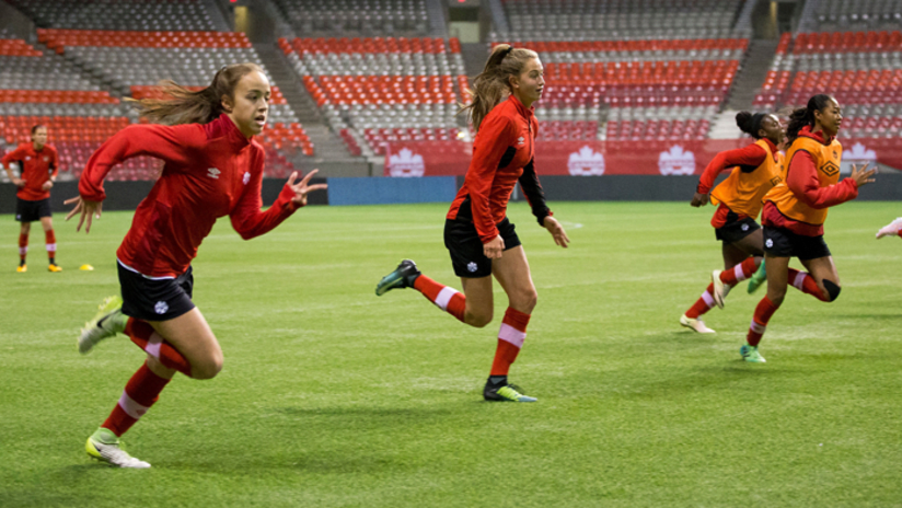 Grosso, Huitema, Riviere - training - BC Place - canWNT