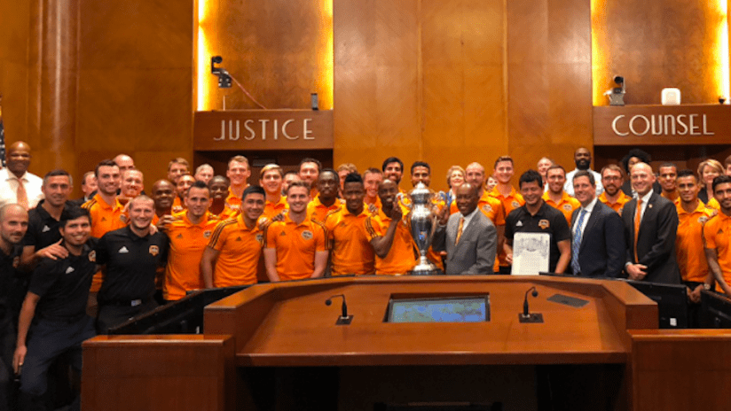 Houston Dynamo City Hall US Open Cup celebration