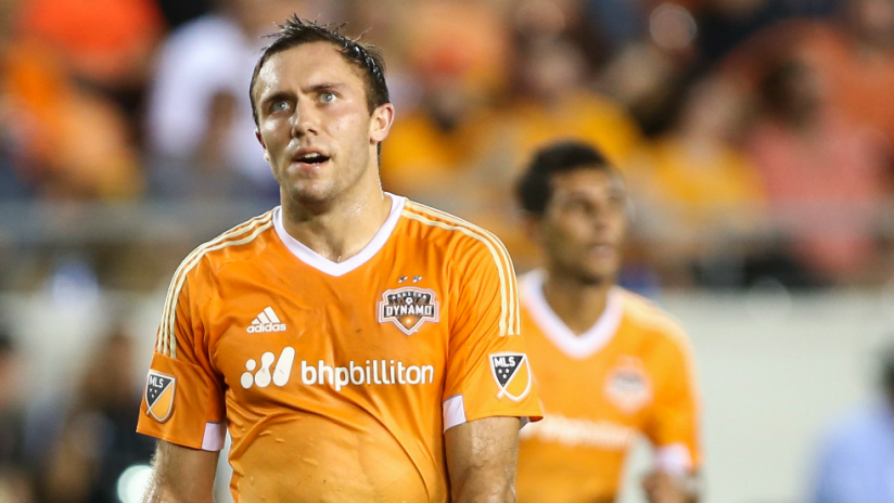 Andrew Wenger - Houston Dynamo - makes a disappointed face on the field