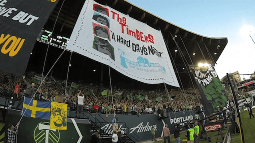 Timbers Army raises tifo before games against Sounders