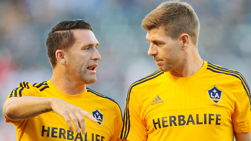 Robbie Keane, Steven Gerrard - LA Galaxy - closeup