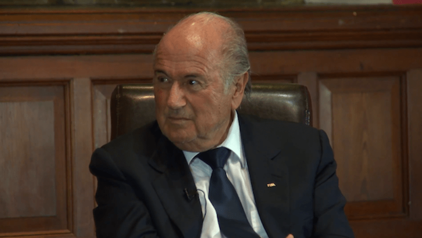 FIFA president Sepp Blatter makes a funny face during an interview at the Oxford Union