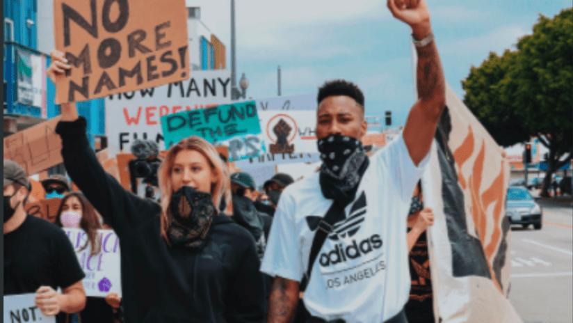 EMBED ONLY - LAFC's Mark-Anthony Kaye at LA protest
