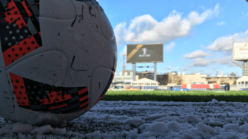 BMO Field - snow on ground - white ball - MLS Cup