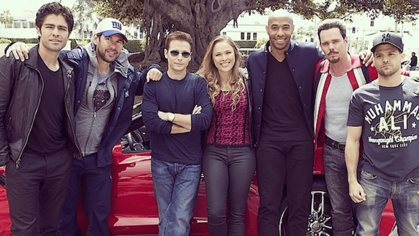 Thierry Henry on set with the cast of the Entourage movie