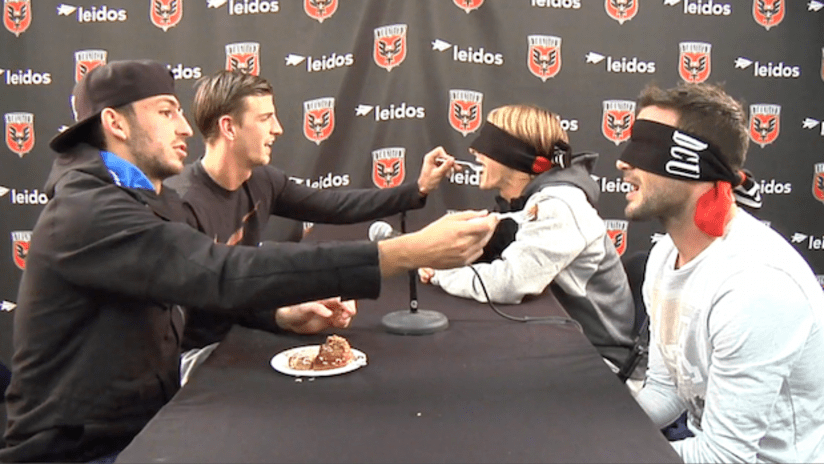 D.C. United players feed doughnuts to blindfolded teammates