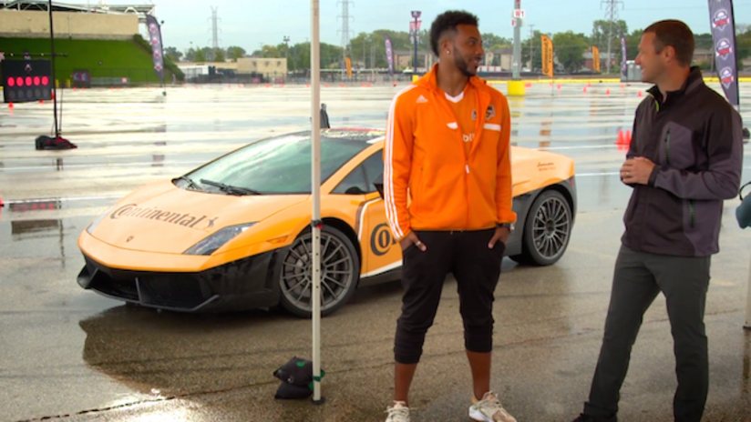 Houston Dynamo's Giles Barnes gets ready for "What'Cha Got" race competition