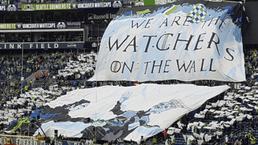 Seattle Sounders - "Watchers on the Wall" tifo - vs. Whitecaps