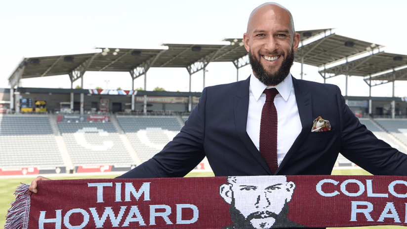 Tim Howard - with Tim Howard scarf on Rapids introduction