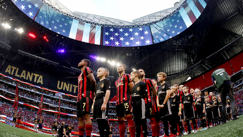 Atlanta United vs. Toronto FC - Mercedes-Benz Stadium with roof open - pregame anthems shot