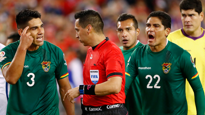 Bolivia - complaining to referee Jair Marrufo during CAC match vs. Chile