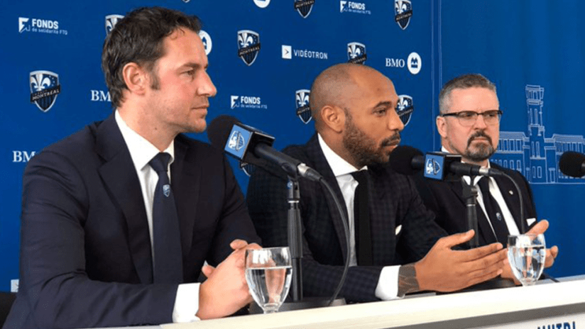 Olivier Renard, Thierry Henry, Kevin GIlmore - Montreal Impact - Henry press conference