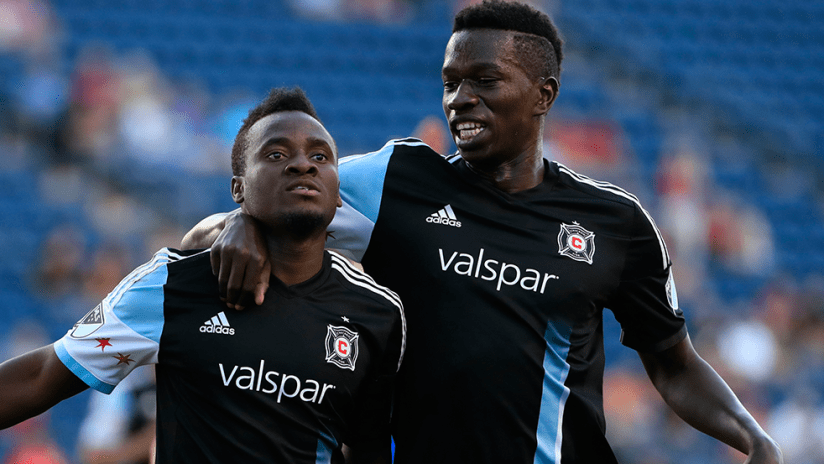 David Accam, Khaly Thiam - Chicago Fire - celebrating in US Open Cup