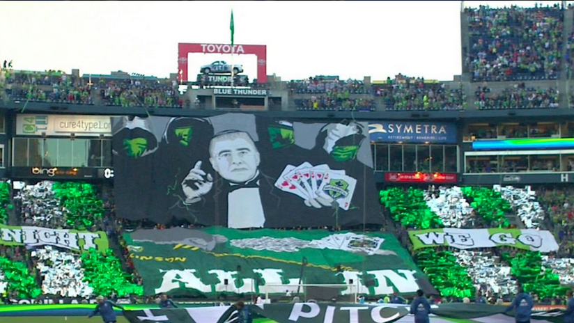 FOR SMALL MEDIA/EMBED: Emerald City Supporters - All In tifo - 2012