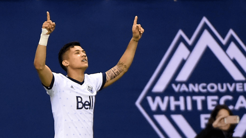 Fredy Montero - Vancouver Whitecaps FC - Celebrates goal pointing to sky
